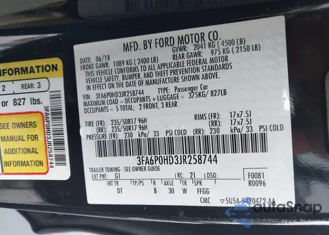 2018 Ford Fusion Se из США, поврежденный, VIN 3FA6P0HD3JR258744